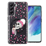 Samsung Galaxy S21FE Pink Dead Valentine Skull Frap Hearts If I had Feelings They'd Be For You Love Double Layer Phone Case Cover