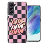 Samsung Galaxy S21FE Retro Pink Checkered XOXO Vintage 70s Style Hippie Valentine Love Double Layer Phone Case Cover