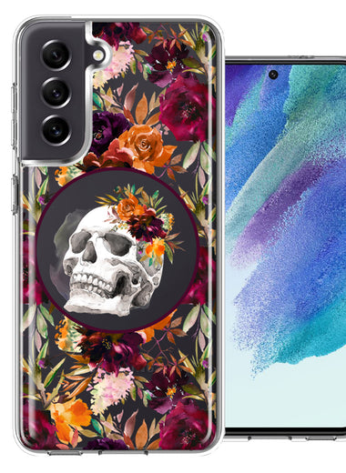 Samsung Galaxy S21FE Romance Is Dead Valentines Day Halloween Skull Floral Autumn Flowers Double Layer Phone Case Cover