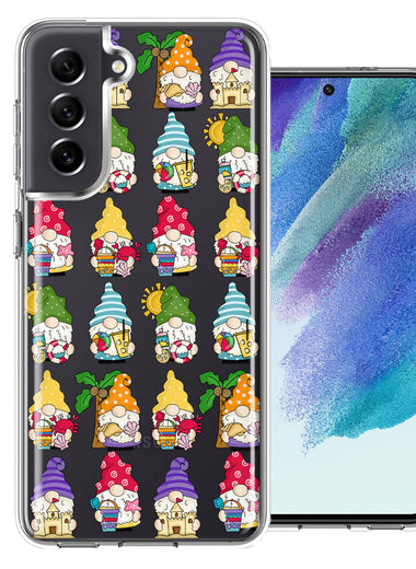 Samsung Galaxy S21FE Summer Beach Cute Gnomes Sand Castle Shells Palm Trees Double Layer Phone Case Cover