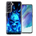 Samsung Galaxy S21 FE Blue Flaming Skull Double Layer Phone Case Cover