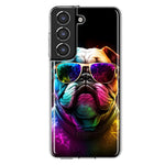 Samsung Galaxy S21 Neon Rainbow Glow Bulldog Hybrid Protective Phone Case Cover