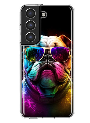 Samsung Galaxy S22 Neon Rainbow Glow Bulldog Hybrid Protective Phone Case Cover