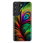 Samsung Galaxy S21 Plus Neon Rainbow Glow Peacock Feather Hybrid Protective Phone Case Cover