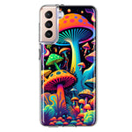 Samsung Galaxy S21 Plus Neon Rainbow Psychedelic Indie Hippie Mushrooms Hybrid Protective Phone Case Cover