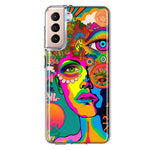 Samsung Galaxy S21 Neon Rainbow Psychedelic Hippie One Eye Pop Art Hybrid Protective Phone Case Cover