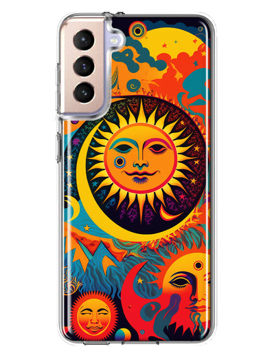 Samsung Galaxy S21 Plus Neon Rainbow Psychedelic Indie Hippie Sun Moon Hybrid Protective Phone Case Cover