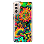 Samsung Galaxy S21FE Neon Rainbow Psychedelic Indie Hippie Sunflowers Hybrid Protective Phone Case Cover