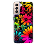 Samsung Galaxy S22 Neon Rainbow Glow Colorful Abstract Flowers Floral Hybrid Protective Phone Case Cover