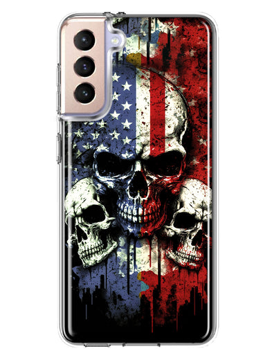 Samsung Galaxy S21FE American USA Flag Skulls Blue Red Double Layer Phone Case Cover