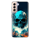 Samsung Galaxy S21FE Blue Apocalypse Cyberpunk Skull Feather Double Layer Phone Case Cover