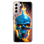 Samsung Galaxy S21 Blue Flaming Skull Burning Fire Double Layer Phone Case Cover