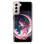 Samsung Galaxy S21 Kawaii Manga Pink Cherry Blossom Dreaming Moon Girl Hybrid Protective Phone Case Cover