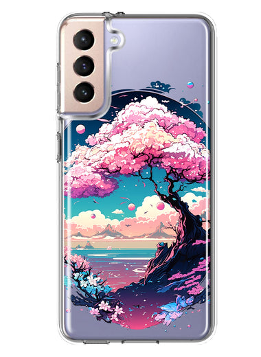 Samsung Galaxy S21 Plus Kawaii Manga Pink Cherry Blossom Japanese Sky Floral Ocean Hybrid Protective Phone Case Cover
