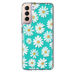 Samsung Galaxy S21 Plus Turquoise Teal White Daisies Cute Daisy Polka Dots Double Layer Phone Case Cover