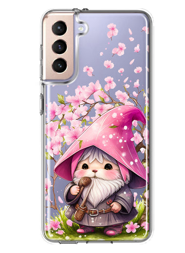 Samsung Galaxy S21 Cute Pink Cherry Blossom Gnome Spring Floral Flowers Double Layer Phone Case Cover
