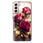 Samsung Galaxy S21FE Romantic Elegant Gold Marble Red Roses Double Layer Phone Case Cover