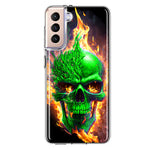 Samsung Galaxy S21 Green Flaming Skull Burning Fire Double Layer Phone Case Cover