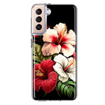 Samsung Galaxy S22 Plus Pink Red Hibiscus Wild Flowers Floral Hybrid Protective Phone Case Cover