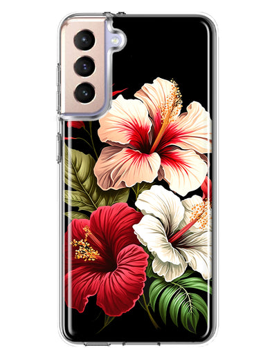 Samsung Galaxy S22 Pink Red Hibiscus Wild Flowers Floral Hybrid Protective Phone Case Cover