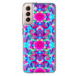 Samsung Galaxy S21FE Pink Blue Vintage Hippie Tie Dye Flowers Hybrid Protective Phone Case Cover