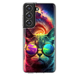 Samsung Galaxy S22 Plus Neon Rainbow Galaxy Cat Hybrid Protective Phone Case Cover