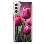 Samsung Galaxy S21 Pink Tulip Flowers Floral Hybrid Protective Phone Case Cover