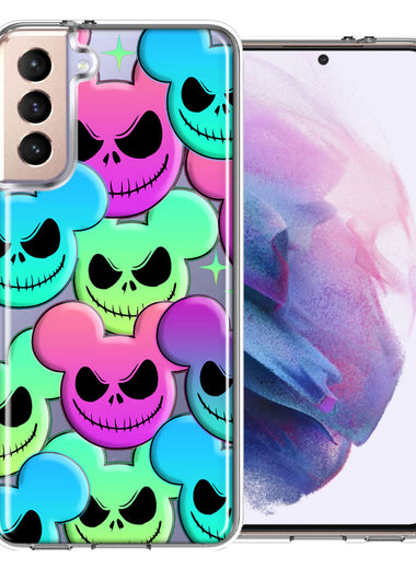 Samsung Galaxy S21 Plus Bright Rainbow Nightmare Skulls Spooky Season Halloween Design Double Layer Phone Case Cover