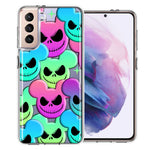 Samsung Galaxy S21 Plus Bright Rainbow Nightmare Skulls Spooky Season Halloween Design Double Layer Phone Case Cover