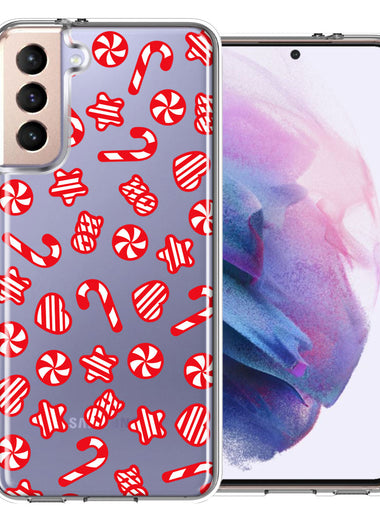 Samsung Galaxy S21 Plus Christmas Winter Red White Peppermint Candies Swirls Candycanes Design Double Layer Phone Case Cover