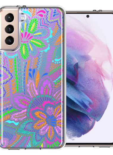 Samsung Galaxy S21 Plus Colorful Summer Flowers Doodle Art Design Double Layer Phone Case Cover