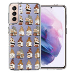 Samsung Galaxy S21 Plus Cute Morning Coffee Lovers Gnomes Characters Drip Iced Latte Americano Espresso Brown Double Layer Phone Case Cover