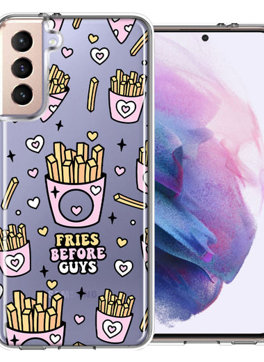 Samsung Galaxy S21 Plus Cute Valentine Pink Love Hearts Fries Before Guys Double Layer Phone Case Cover