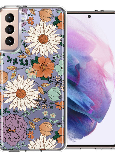 Samsung Galaxy S21 Plus Feminine Classy Flowers Fall Toned Floral Wallpaper Style Double Layer Phone Case Cover