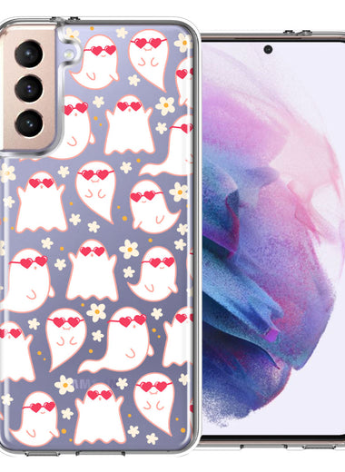 Samsung Galaxy S21 Plus Floating Heart Glasses Love Ghosts Vaneltines Day Cutie Daisy Double Layer Phone Case Cover