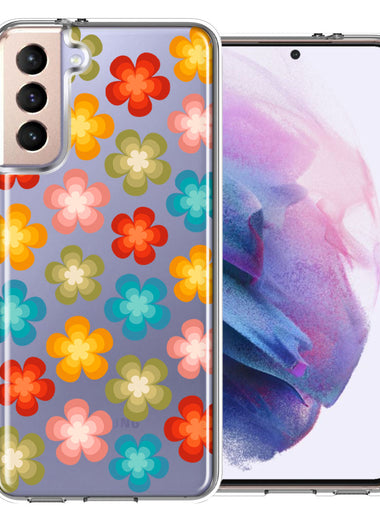 Samsung Galaxy S21 Plus Groovy Gradient Retro Color Flowers Double Layer Phone Case Cover