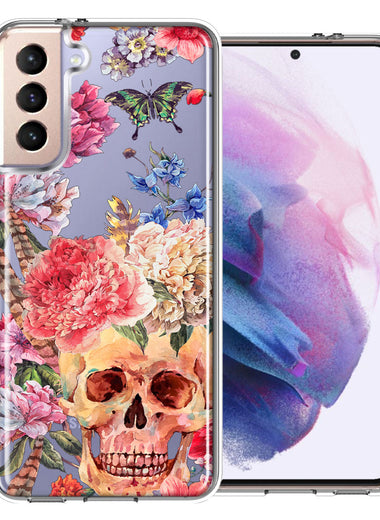 For Samsung Galaxy S21 Plus Indie Spring Peace Skull Feathers Floral Butterfly Flowers Phone Case Cover