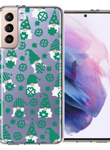 Samsung Galaxy S21 Plus Lucky Green St Patricks Day Cute Gnomes Shamrock Polkadots Double Layer Phone Case Cover