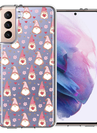 Samsung Galaxy S21 Plus Pink Blush Valentines Day Flower Hearts Gnome Characters Cute Double Layer Phone Case Cover