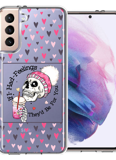 Samsung Galaxy S21 Plus Pink Dead Valentine Skull Frap Hearts If I had Feelings They'd Be For You Love Double Layer Phone Case Cover