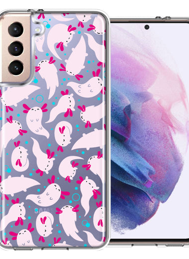 Samsung Galaxy S21 Plus Pink Happy Swimming Axolotls Polka Dots Double Layer Phone Case Cover