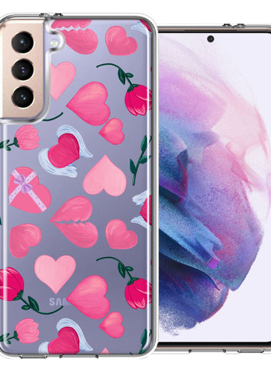 Samsung Galaxy S21 Plus Pretty Valentines Day Hearts Chocolate Candy Angel Flowers Double Layer Phone Case Cover