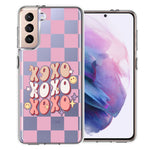 Samsung Galaxy S21 Plus Retro Pink Checkered XOXO Vintage 70s Style Hippie Valentine Love Double Layer Phone Case Cover