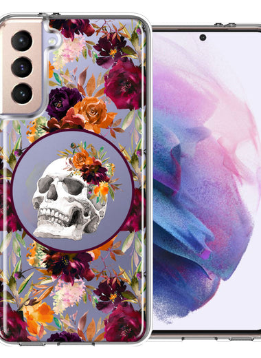Samsung Galaxy S21 Plus Romance Is Dead Valentines Day Halloween Skull Floral Autumn Flowers Double Layer Phone Case Cover