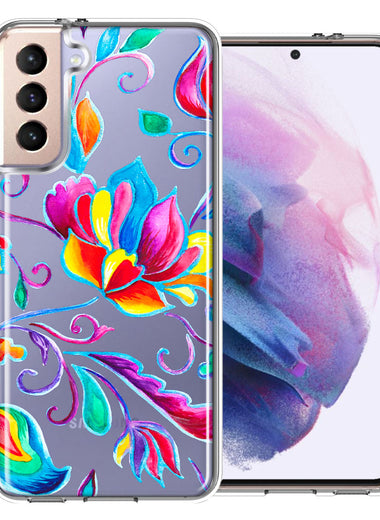 For Samsung Galaxy S21 Bright Colors Rainbow Water Lilly Floral Phone Case Cover
