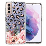 For Samsung Galaxy S21 Classy Blush Peach Peony Rose Flowers Leopard Phone Case Cover