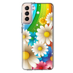 Samsung Galaxy S21 Plus Colorful Rainbow Daisies Blue Pink White Green Double Layer Phone Case Cover