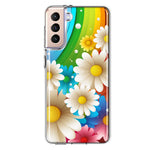 Samsung Galaxy S22 Plus Colorful Rainbow Daisies Blue Pink White Green Double Layer Phone Case Cover