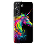 Samsung Galaxy S21 Neon Rainbow Glow Unicorn Floral Hybrid Protective Phone Case Cover