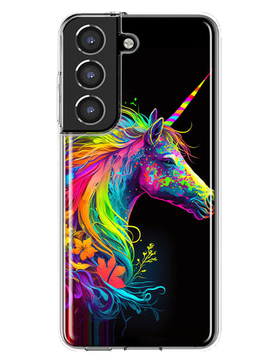 Samsung Galaxy S22 Neon Rainbow Glow Unicorn Floral Hybrid Protective Phone Case Cover
